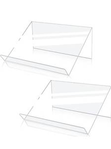 lot 6710 image: Kamehame Book Stands for Display, 2 Pack Slightly Elevated Clear Acrylic Book Display Stand with 1.5 Ledge,