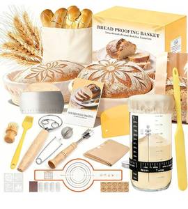 lot 6711 image: Sourdough Starter Kit, Sourdough Bread Baking Supplies, Round & Oval Banneton Bread Proofing Basket,