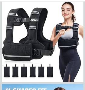 lot 6725 image: ZELUS Weighted Vest for Women Men, 4-10lb11-20lb20-32lb Curve-Fit Ergonomic Design Adjustable Workout Vest with 6 Iron Sand Bags