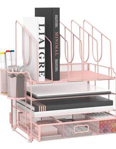 lot 6727 image: 4-Tier Mesh Desk Organizer with Drawer,