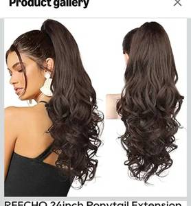 lot 6735 image: REECHO 24 Claw Clip in Ponytail Extensions Long Curly Wavy Ponytail Hair Extension Jaw Clip on Pony Tails Hairpiece for Women - Dark Chocolate Brown