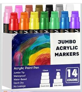lot 6760 image: 14 Colors Jumbo Markers, Jumbo Acrylic Paint Markers 15mm Wide Felt Tip Permanent Ink Pens for Poster
