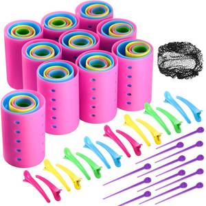 lot 6795 image: 141 Pieces Hair Rollers Set Include 60 Plastic Hair Rollers (Multicolor,6 Size)
