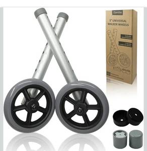 lot 6806 image: Universal Walker Wheels Replacement - 5 Inch, Wheels for Walkers for Seniors 1 Pair, Walker Feet Accessories (Grey)