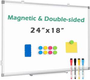 lot 6612 image: Double-Sided Magnetic Whiteboard, 24 x 18 Dry Erase Board Aluminum Frame for Wall