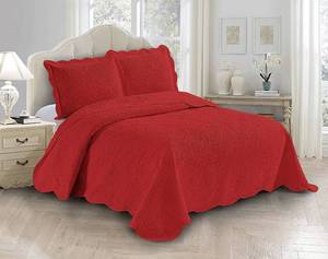 lot 6818 image: Fancy Linen 3pc Embossed Coverlet Bedspread Set Oversized Bed Cover Solid Floral Daisy Pattern New # Allis (KingCalifornia King, Red)