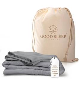 lot 6821 image: Good Sleep Bedding Luxury Duvet Cover King Size - 100% Viscose from Bamboo, Zipper & Corner Ties, 3 Pc Silky Soft Set - Light Grey