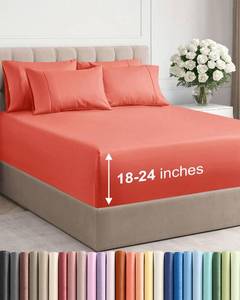 lot 6823 image: Extra Deep Queen Sheet Set - 6 Piece Breathable and Cooling Sheets - Hotel Luxury Bedding for Women, Men, Kids & Teens - Easy & Secure Fit - Soft, Wrinkle Free and Comfy - Extra Deep Pockets - Coral