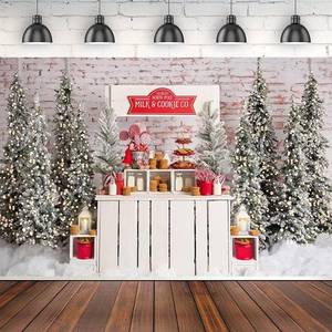 lot 6829 image: Christmas Milk Cookie Shop Photo Backdrop Winter Hot Cocoa Store Xmas Tree Kid Family Portrait Decoration Christmas Eve Party Backdrop New Year Baby Shower Birthday Background (8X6FT)