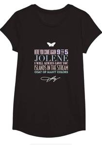lot 6830 image: Dolly Parton Greatest Hits Unisex Adults Black Cotton Polyester Short Sleeve Crew Neck T-Shirt  4XL