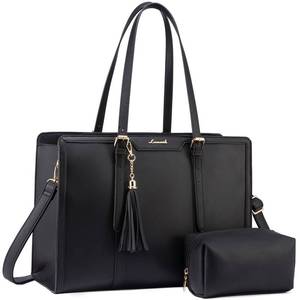 lot 6841 image: LOVEVOOK Laptop Bag for Women 15.6 inch Lightweight PU Laptop Tote Bag, Large Capacity Computer bag with Clutch Purse for Business, Work, Office, Travel, School,Casual(Black & Leather)
