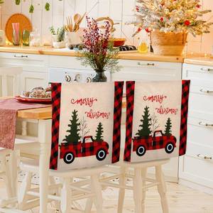 lot 6842 image: Weldomcor Christmas Chair Covers Set of 4 Chair Back Protector Slipcovers Burlap Buffalo Plaid Car Tree Xmas Decoration Dining Chair Seat Covers for Kitchen Restaurant Holiday Party Decor