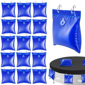 lot 6844 image: UQM 16 Pack Pool Cover Weights with 32 Hooks, Leakproof Square Swimming Pool Cover Hanging Bag, Thick PVC Pool Water Bags, Antifreezing Winter Pool Tarp Weights for Above Ground Pool Cover