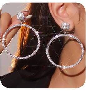 lot 6865 image: Sither Rhinestone Hoop Earrings for Women Large Round Earrings Fashion Jewelry