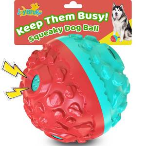 lot 6868 image: JoyBruko Dog Ball for Aggressive Chewers - Interactive Dog Toy Giggle Balls Fun Squeaky Sound to Keep Them Busy, Durable for Small Medium Large Breeds, Rubber Chew Toys, As Seen on TV, Blue & Red