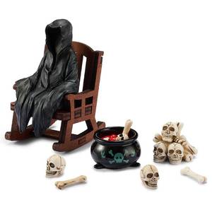 lot 6870 image: Rosjoy Cute Grim Reaper Shelf Sitter,Miniature Grim Reaper Statue on Rocking Chair,Gothic Decor for Desk,Spooky Collectible,Gift of Women Men