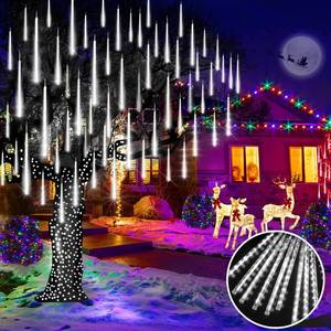 lot 6876 image: KNONEW Christmas Lights Outdoor, 15 inch 24 Tubes 672 LED Meteor Shower Lights Plug in Waterproof Falling Rain Light for Xmas Tree Wedding Party Garden Holiday Rooftop Decorations (Cool White)