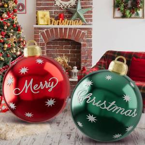 lot 6883 image: 2Pcs 24 Inch PVC Inflatable Christmas Balls Xmas Giant Inflatable Ornaments Balls, Outdoor Inflatables Christmas Ornaments Ball Xmas Hangable Blow up Ball for Indoor Yard Porch(Classic Style, 2Pcs)