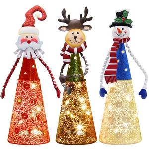 lot 6884 image: ATDAWN Lighted Christmas Table Decorations, Set of 3 Indoor LED Lighting Santa Snowman Reindeer Xmas Holiday Party Tabletop Desk Ornament & Candleholders