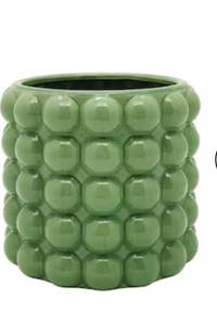 lot 6896 image: Origin 21 Round 7.63-in W x 7.63-in L x 7-in H Green Ceramic IndoorOutdoor Planter