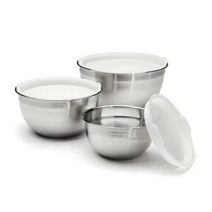lot 3023 image: Cuisinart Non-Handled Stainless Steel Mixing Bowls with Lids