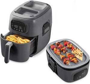 lot 3027 image: $78 Dash Flip & Fry Digital 2-in-1 Grill & Air Fryer, 7 Qt