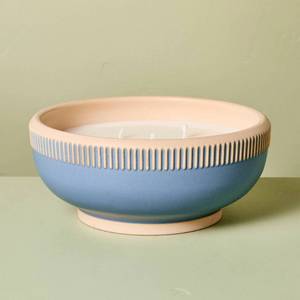 lot 3035 image: Rim Stripe Ceramic Jar Candle Sun & Citron 45oz - Hearth & Hand