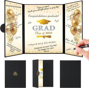 lot 3076 image: Black Gold Class of 2025 Grad Guest Book Party Decorations