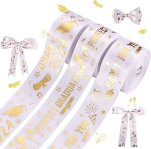 lot 3092 image: 3 Rolls 5 Yards Graduation Ribbon, Gold Polyester