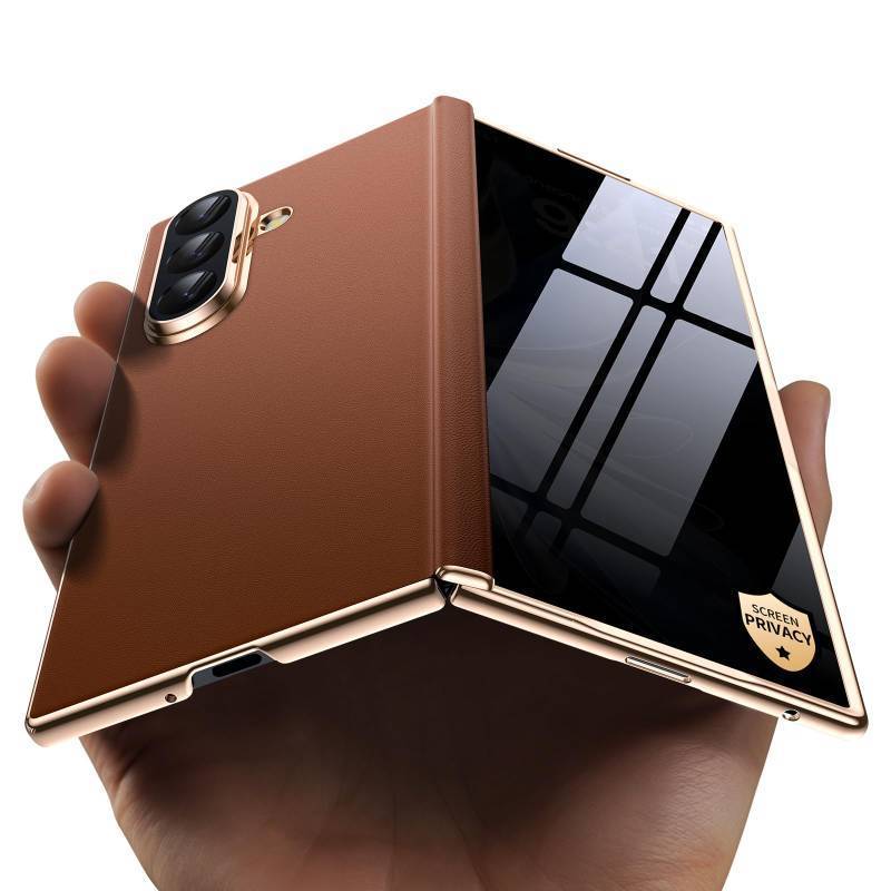 lot 40855 image: YOOVEI Magnetic for Samsung Galaxy Z Fold 7 Case Luxury Leather Hinge Protection Built-in Privacy Screen Protector Fit for MagSafe Camera Protection Zfold 7 Case Brown - Retail $50