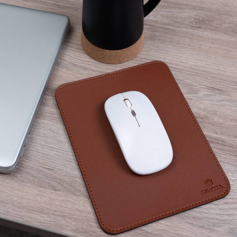 lot 40863 image: ETHORA Faux Leather Mouse Pad 6x8 INCH Small, Elegant & Waterproof  Synthetic Leather, Non-Slip Rubber Base, Stitched Edges  Ideal for Laptop, Office, Travel - (Brown) - Retail $8