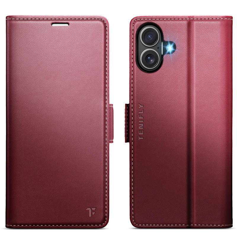 lot 40868 image: Tenifly for iPhone 16 Plus Case Wallet with RFID Blocking Card Holder, PU Leather Kickstand Protective Flip Phone Cover Fit for iPhone 16 Plus 6.7, Wine Red - Retail $20