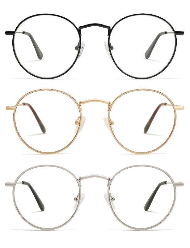 lot 50253 image: AMOMOMA 3-Pack Retro Round Reading Glasses for Men Women Trendy Blue Light Blocking Computer Readers Metal Frame AM6101 Mix (1.50 Magnification Strength) - Retail $20