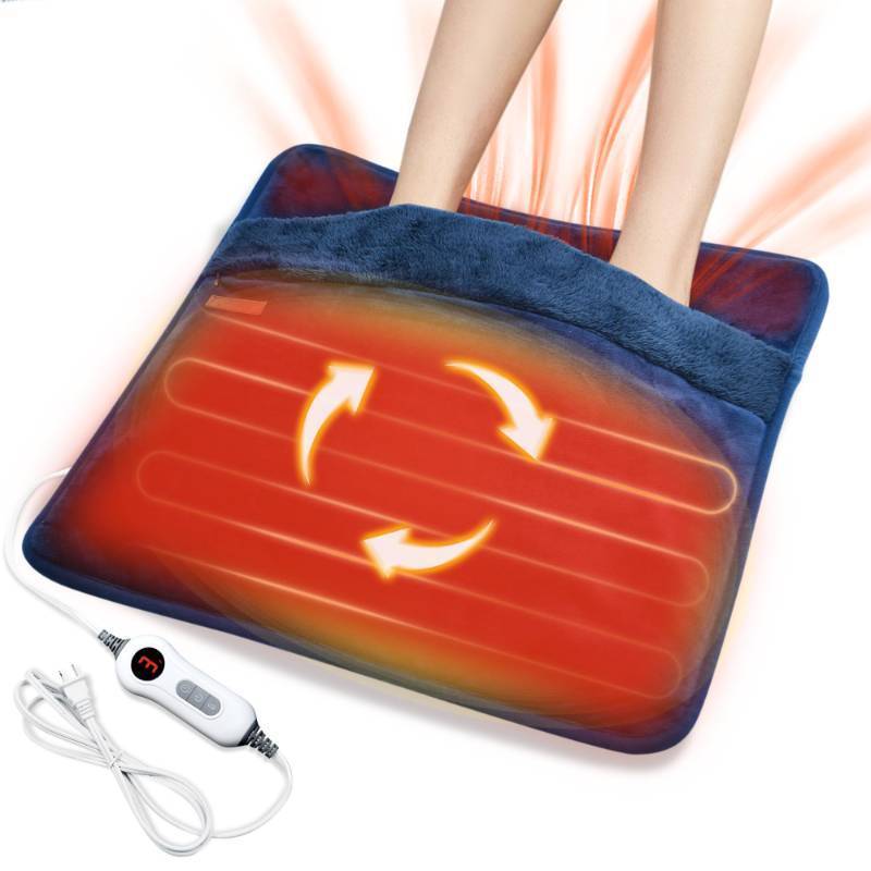 lot 50267 image: Electric Heated Foot Warmer with Dual-Sided Heating Elements, Washable Feet Heating Pad Under Deskin Bed, 20 x 20 Heated Pad in Home Office 2h Timer 3 Temperature Settings (Blue) - Retail $36