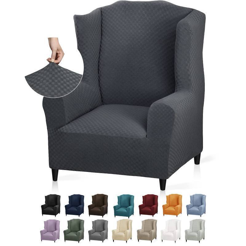 lot 50271 image: YEMYHOM 1 Piece Stretch Wingback Chair Slipcover Latest Jacquard Design Wing Chair Cover Non Slip Furniture Protector with Foam Rods for Living Room (Wing Chair, Dark Gray) - Retail $27