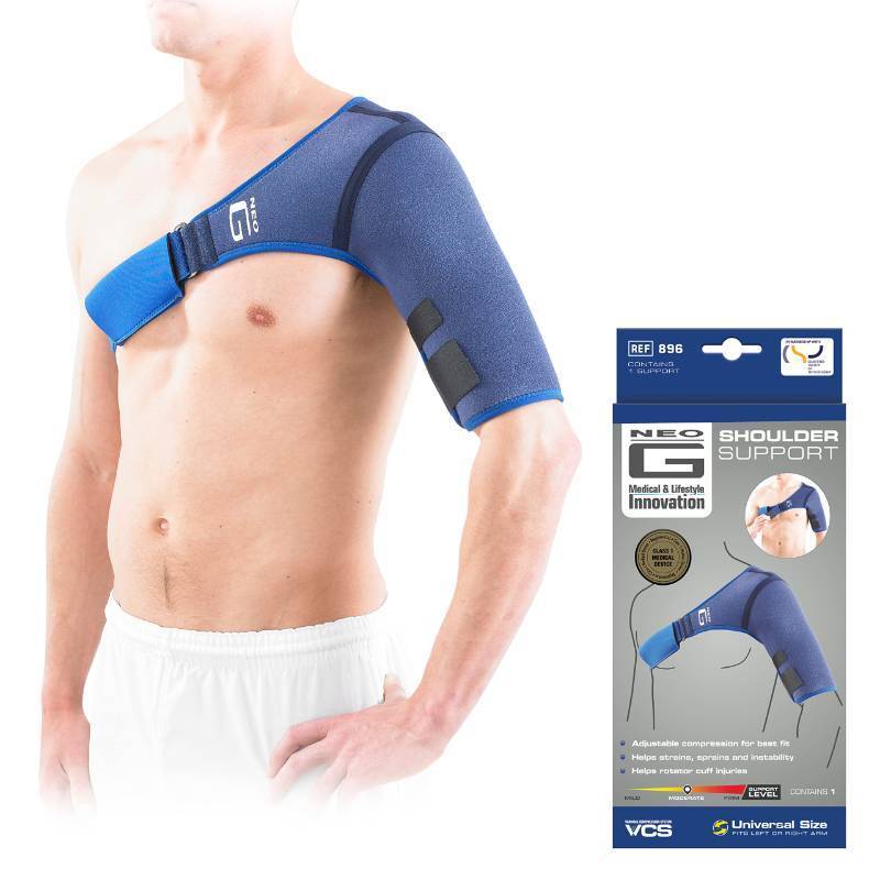 lot 50294 image: Neo-G Shoulder Brace Support - for Rotator Cuff, Dislocated Shoulders, Joint Pain, Arthritis, Shoulder Injury - Adjustable Compression Strap - Class 1 Medical Device - 1 Size - Blue - Retail $42