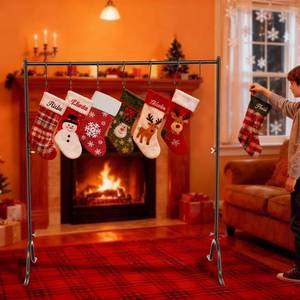 lot 22639 image: Christmas Stocking Holder Stand, Stocking Hanger Floor Metal Rack with 7 Hooks for Christmas Holiday Decor Versatile Stocking Ornament Hanger Display Home Floor Living Room(Stockings Not Included)