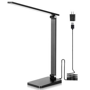 lot 22641 image: LED Desk Lamp for Home Office, 3 Levels Dimmable Desk Light with USB Charging Port, Small Study Lamp, Reading Light for Table, Black, 5000K - Retail $16