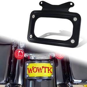 lot 22652 image: WOWTK Rear Fender Curved License Plate Frame wWhite LED Lighting fits for Harley Road Glide Road King Street Glide FLHRXS, FLHX, FLHXS, FLHXST, FLTRX, FLTRXS, and FLTRXST 2010-2025, Black - Retail $26