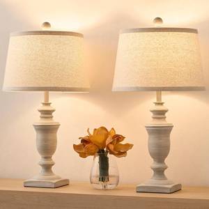 lot 22658 image: SAIWEYA 23 Farmhouse Table Lamps Set of 2, 3 Way Dimmable Lamps with 2 LED Bulbs and Rocker Switch, Vintage Nightstand Lamp for Bedroom Living Room Office End Table Entryway, Antique Grey