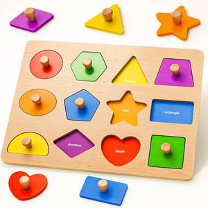 lot 33221 image: Wooden Shape Peg Puzzles for Toddlers 1 2 3 Year Old Boys Girls Gifts Shape Sorter & Color Match Baby Puzzles 12-18-24 Months - Montessori Toys for 1 2 3 Year Old Toddler Learning Activities - Retail $13