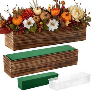 lot 33223 image: Dandat 2 Set Wood Boxes for Centerpieces 16x4 Inch Rectangle Wooden Planter Box Rustic Wood Planter with Removable Plastic Liner Floral Foam Blocks for Centerpieces Home Wedding Garden Decor - Retail $27