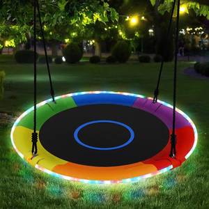 Trekassy 700lbs 40" Saucer Tree Swing for Kids Adults Outdoor with LED Lights, 2 Tree Hanging Straps-Rainbow - Retail: $60