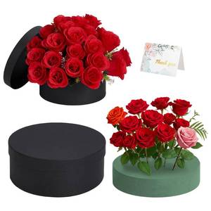 lot 33252 image: BENECREAT Black Round Gift Box with Lid & Floral Foam Set, 9.2x4.9 Inch Gift Boxes for Flowers for Mothers Day, Valentines Day, Anniversary, Wedding - Retail $16