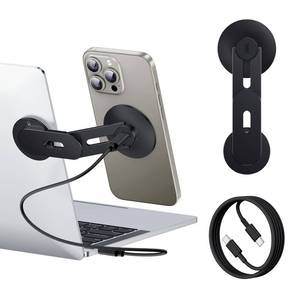 lot 41297 image: MAGDIGITEH Laptop Phone Holder, Magnetic Phone Stand 15W Fast Wireless Charger for MagSafe for iPhone 171615141312 & All Phones for Tesla (Black) - Retail $22