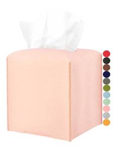 lot 41329 image: Pink Tissue Box Cover Leather with Bottom Belt JESMINI Decorative Modern PU Leather Tissue Box Holder for Bathroom VanityNight StandsOffice - Retail $10