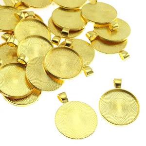 lot 41333 image: Lind Kitchen 25pcs Round Bezel Pendant Trays Setting Cabochon Blank Base for DIY Crafting Photo Jewelry Findings Making Accessories 25mm(Gold) - Retail $8