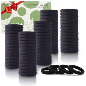 lot 41338 image: Bessrung 100PCS Black Hair Ties for Women Girls, Seamless Thick Black Hair Band, Elastic Hair Ties No Damage Ponytail Holder for Everyday Use - Retail $7