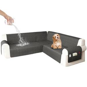 lot 44660 image: HYZOTEX Waterproof Corner Sectional Couch Cover for Dogs L Shape Modular Sectional Sofa Cover U Shaped Sofa Slipcovers Soft Fabric Furniture Protector Washable (Small, Dark Grey) - Retail $112
