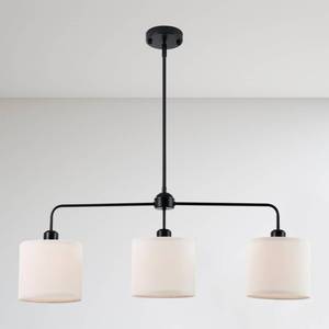 lot 44663 image: Linear Chandelier, Farmhouse Kitchen Island Pendant Light Fixtures Over Table with Fabric Lampshade, Height Adjustable Pendant Light Fixture Industrial Black Hanging Lighting for Dining Room - Retail $58